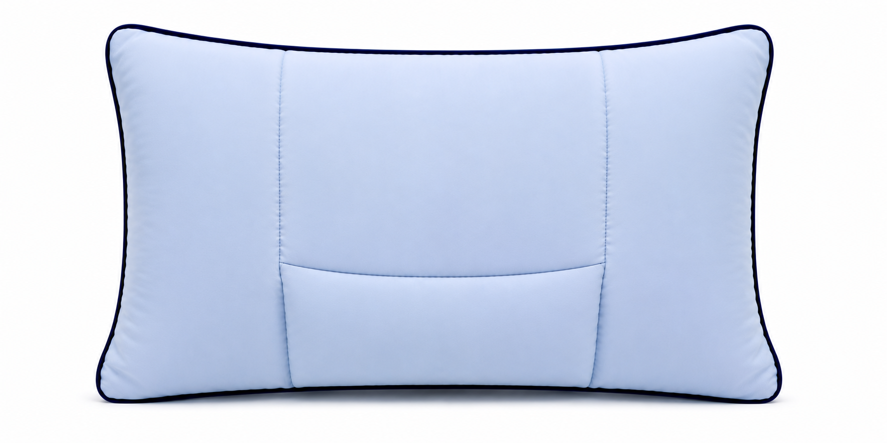 Peace Pillow in powder blue with navy piping